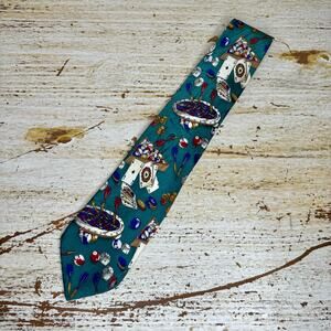 Leonardo Da Vinci Green Gambling Pattern Silk Tie